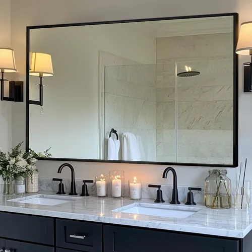 Miniatura 25 de Antok Espejo de baño con marco de metal negro de 22 x 30 pulgadas, espejo de pared con esquinas redondas, espejo de tocador para sobre el fregadero