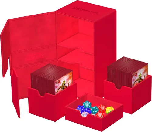 Miniatura 5 de Ultimate Guard Twin Flip'n'Tray 200+, estuche para mazo para 200 tarjetas TCG de doble manga + bandeja de dados, color rojo, cierre magnético