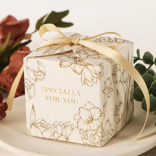 Miniatura 9 de Yoption 50 cajas de recuerdos de fiesta de hortensias, 2.75 x 2.75 x 2.75 pulgadas, cajas de dulces azules con cintas para decoración de bodas