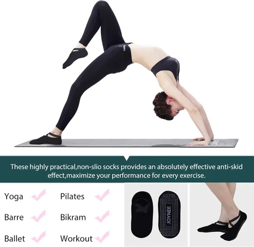 Miniatura 6 de JOYNÉE Calcetines de yoga antideslizantes para mujer con agarres, ideales para pilates, barras, bailes, hospitales, fitness, 3 pares