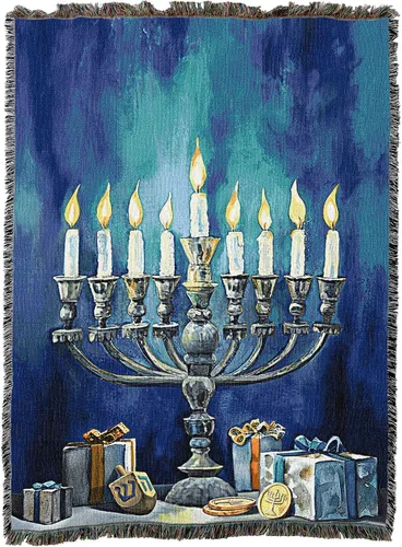 Miniatura 12 de Pure Country Weavers Judy Hand - Manta de Hanukkah de ocho días para regalo, manta tejida de algodón, fabricada en los Estados Unidos