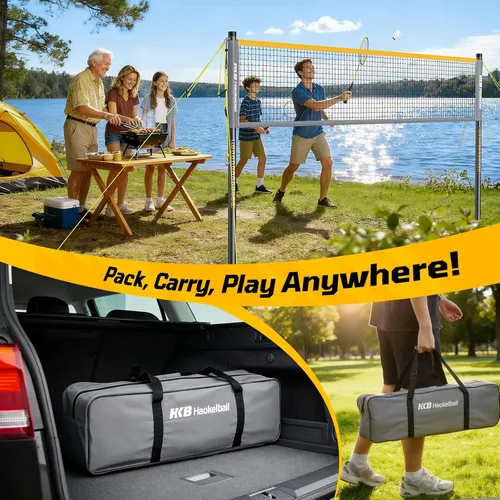 Miniatura 6 de Haokelball Outdoor Badminton Net Set with Anti-Sag Winch System - 20ft Badminton Net, 4 Rackets, 3 Shuttlecocks & Carry Bag, Badminton Set for