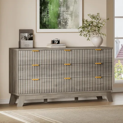 Miniatura 41 de BORNOON Cómoda alta de 46" para dormitorio, cómoda de 6 cajones acanalados, cómoda moderna de madera con almacenamiento profundo, correderas