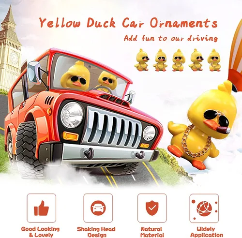 Miniatura 2 de wonuu Lindos adornos de pato amarillo para coche, decoraciones de tablero de instrumentos de coche, muñeca de cabeza sacudida De pie amarillo