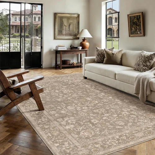 Miniatura 119 de PureCozy Alfombra de área beige de 2 x 3 pulgadas, lavable, vintage, pequeña, para entrada, cocina, suave, retro, floral, de pelo bajo, tapete