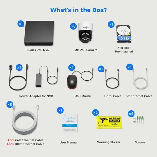 Miniatura 9 de Seguimiento humano + inclinación de 90° de giro de 300°: sistema de cámara de seguridad Hiseeu 4K PoE, sistema de cámara de seguridad NVR con cable