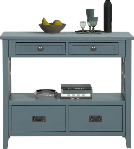 Miniatura 11 de Mesa consola de madera maciza de 36 pulgadas, mesa de sofá de madera de pino con 4 cajones, mesa de entrada retro para sala de estar, pasillo, Negro