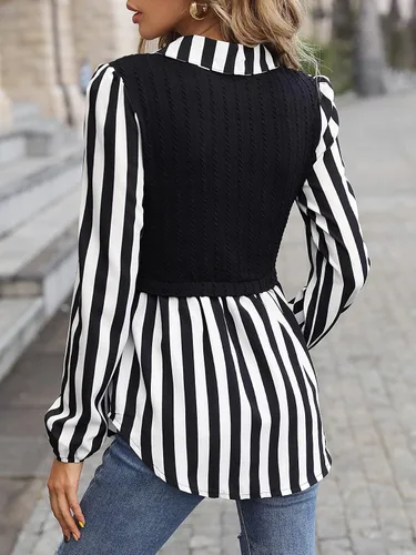 Miniatura 2 de WDIRARA Blusa de manga larga con botones y estampado a rayas para mujer 2 en 1