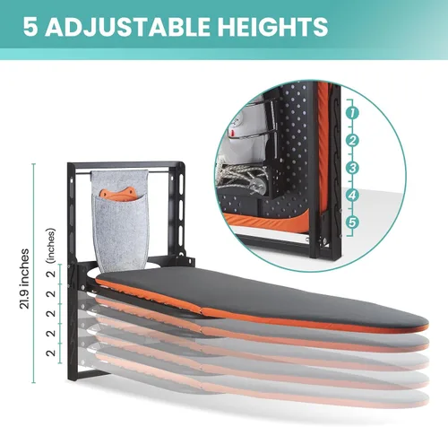 Miniatura 4 de Seiritex Tabla de planchar montada en la pared con soporte para plancha, 36 x 13 pulgadas, tabla de planchar plegable de montaje compacto