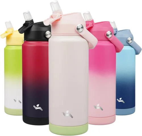 Miniatura 8 de Konokyo Botella de agua aislada con tapa de pajilla, botella de metal al vacío de acero inoxidable de 18 onzas con mango de silicona, color negro