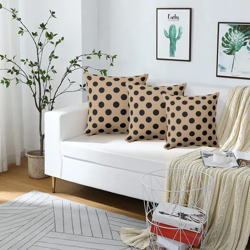 Miniatura 7 de Fundas de almohada de lunares negros sobre beige de 16 x 16 pulgadas, fundas de almohada decorativas rústicas y cuadradas para decoración del sofá
