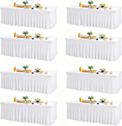 Miniatura 34 de Wish Care Paquete de 2 manteles de elastano elástico azul bebé para mesas rectangulares de 4 pies, manteles ajustables sin arrugas de 4 pies