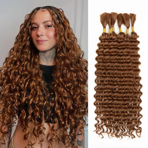 Miniatura 35 de Cabello bohemio para trenzar de 18 pulgadas, 2 paquetes de cabello ondulado profundo a granel para trenzas bohemias, sin trama, extensiones