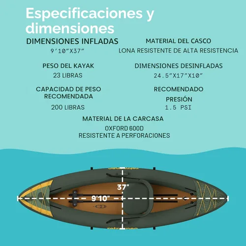 Miniatura 4 de Retrospec Coaster Kayak inflable individual y tándem para adultos, capacidad de peso de 220 y 440 lb, liviano con remo y bomba Abeto salvaje