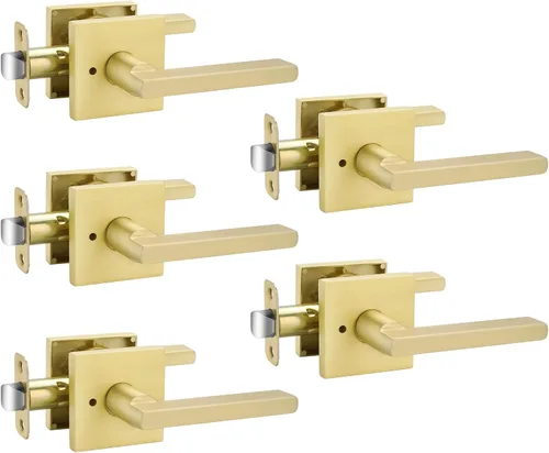 Miniatura 9 de Goldenwarm Manija de puerta simulada de oro cepillado – Palanca interior decorativa sin giro para despensa, puertas francesas y armarios (2 piezas)