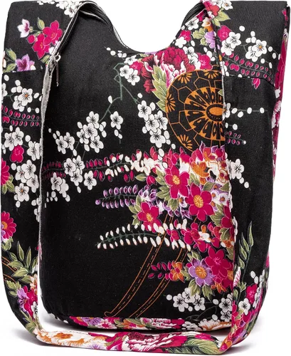 Miniatura 61 de Bolsa de hombro para mujer, de lona en estilo hippie/bohemio para llevar cruzada al hombro, disponible en diferentes colores y estampados