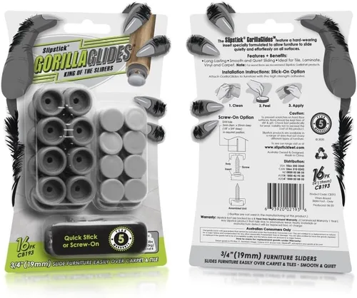 GorillaGlides CB193 Deslizadores de Silla de 3/4 Pulgada/Protectores de Piso para Pies de Muebles (Juego de 16 Deslizadores) Deslizadores