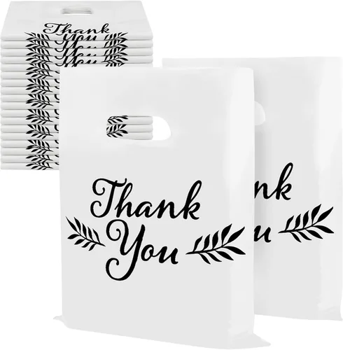 Miniatura 11 de Houseables Bolsas de mercancía Thank You, bolsa de compras al por menor, 16 x 18 pulgadas, 100 unidades, 1.75 mil de grosor, negro, blanco, asas