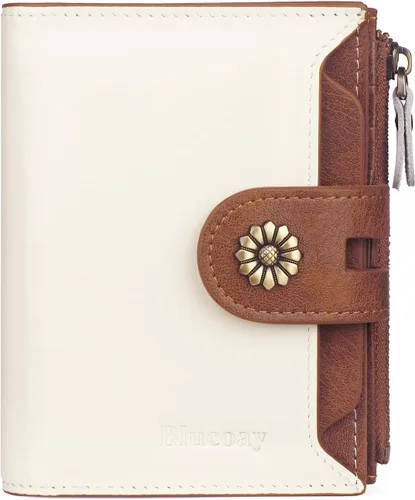 Miniatura 24 de Billetera para mujeres, billetera de cuero plegable de dos pliegues para mujeres con bloqueo RFID, compacta, tarjetero pequeño con ventana