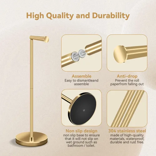 Miniatura 3 de RRM Soporte de papel higiénico, soporte de papel higiénico con almacenamiento de reserva, 3-4 rollos de papel higiénico (dorado)