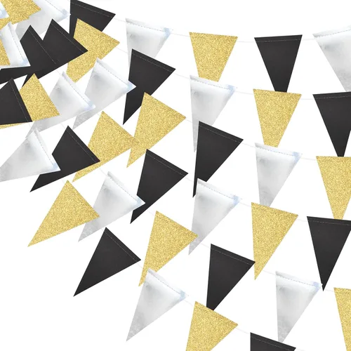 Miniatura 9 de MerryNine Banderines de bandera triangular, paquete de 3 banderines de estilo vintage de 30 pies para bodas, baby shower, eventos y fiestas, 45