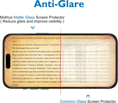 Miniatura 3 de Mothca - Protector de pantalla de vidrio mate para iPhone 14 Pro, antideslumbramiento y antihuellas, vidrio templado transparente, compatible