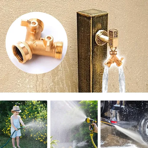 Miniatura 6 de ORAEVY Divisor de manguera de latón de 2 vías, conector de manguera de jardín de latón de 3/4 pulgadas con 2 adaptadores de extensión de manguera