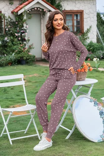 Miniatura 4 de DUSDIMON Conjunto de pijama de manga larga para mujer, conjunto de dos piezas con bolsillos, ajuste holgado