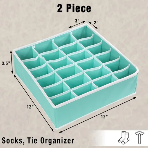 Miniatura 2 de Simple Houseware - Paquete de 2 organizadores de calcetines para armario, divisores de 24 celdas para cajones, color turquesa