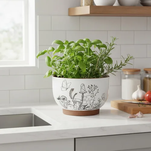 Miniatura 2 de Macetas suculentas de terracota, maceta de 6 pulgadas para plantas con orificio de drenaje, maceta de cerámica con patrón de hongos, macetas