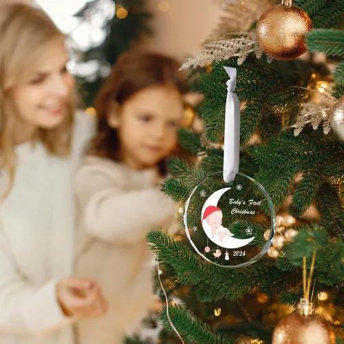 Miniatura 4 de Adorno de Primer Navidad del Bebé 2024 - Recuerdo de Familia de Tres: Recién Nacido Niño y Niña