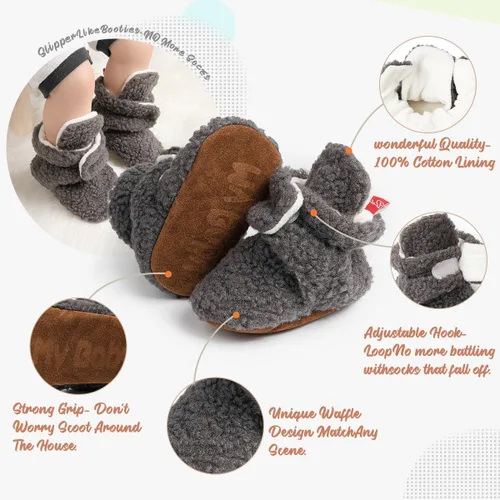 Miniatura 85 de Botines de forro polar para bebés, niños y niñas, pantuflas antideslizantes con agarre suave, zapatos de calcetín para recién nacidos, cuna