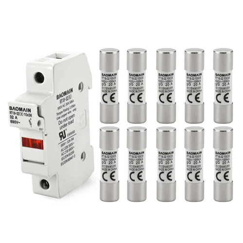 Miniatura 12 de Baomain Base portafusibles RT18-32 con fusibles de cerámica de 10x1A (0.394x1.496 in) - Montaje en riel DIN de 1 polo, indicador LED, certificado CE