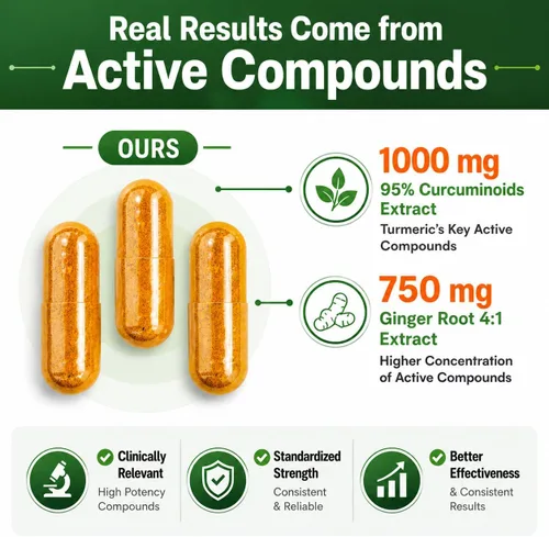 Miniatura 4 de Curcumina de cúrcuma con jengibre, fórmula de alta potencia de 1750 mg con 95% de curcuminoides estandarizados y extracto de jengibre, pimienta