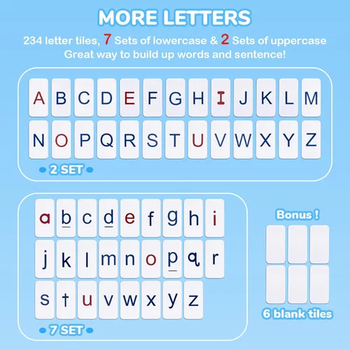 Miniatura 2 de Azulejos magnéticos de letras para el aula para fonética y ortografía-JoyCat 234 azulejos de espuma del alfabeto, letras magnéticas con tablero