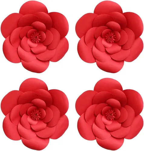 Miniatura 7 de Decoración de flores artificiales 3D de flores rojas para decoración de bodas (rojo 7.9 in)
