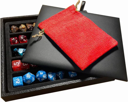 Miniatura 10 de N'icePackaging - Bandeja de dados acolchada negra de lujo con bolsa de dados de viaje de arpillera azul - para juegos de rol/mesa/D&D 5e / rodar