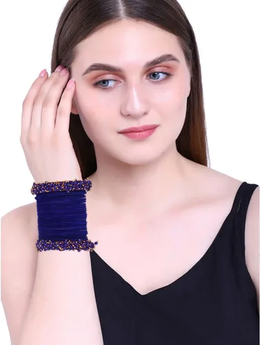 Miniatura 4 de Efulgenz Indian Bangle Set Faux Pearls Beads Plain Velvet Bracelet Bangle Jewelry for Women
