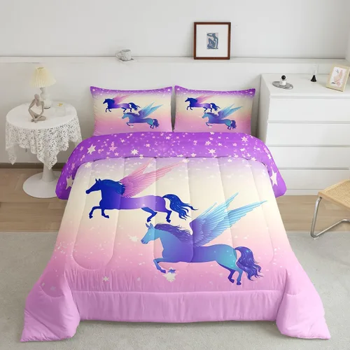 Miniatura 17 de Erosebridal Juego de edredón de sirena para niños, tamaño matrimonial, para niñas, ropa de cama de sirena brillante azul y rosa, juego de ropa