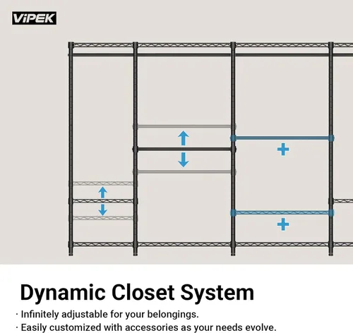Miniatura 9 de VIPEK R2 Plus - Perchero resistente con 3 niveles de alambre ajustable con varillas dobles y ganchos laterales, estante de almacenamiento Negro