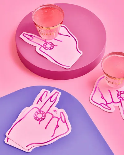 Miniatura 2 de xo, Fetti Servilletas de dedo con anillo para despedida de soltera, 25 unidades, oro rosa + servilletas de cóctel de 3 capas rosa, decoraciones