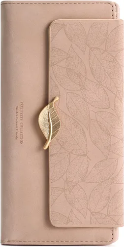 Miniatura 9 de Cartera de cuero para mujer, con bloqueo RFID, gran capacidad, triple tarjetero, carteras, monedero largo con ventana de identificación, C02 Rosa