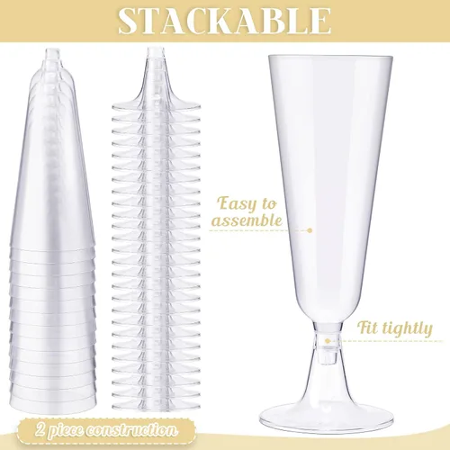 Miniatura 2 de Chengu 150 piezas de copas de champán de 5 onzas de plástico desechables, copas de vino de cristal, copas de cóctel reutilizables de plástico