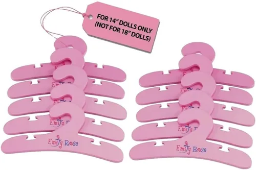 Emily Rose Perchas rosas para ropa de muñecas de 14 pulgadas, paquete de 10 accesorios de organización para ropa de muñecas de 14 a 15 pulgadas