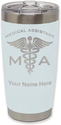 Miniatura 16 de LaserGram Taza aislada al vacío de 20 onzas, asistente médico MA, grabado personalizado incluido (rosa)