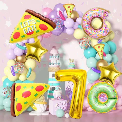 Miniatura 4 de 7 globos de pizza, número de cumpleaños de pizza, globos de aluminio de Mylar para pizza, suministros de fiesta, decoraciones de cumpleaños
