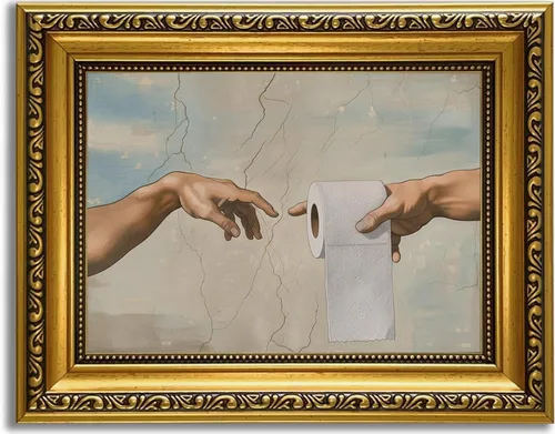 Miniatura 29 de YD&YZY Arte de pared de rana divertida para baño con marco dorado, lienzo de rana en el inodoro leyendo periódico, decoración de pared, pintura
