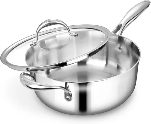 Miniatura 10 de KEAWELL K3 Premium - Cacerola de acero inoxidable de tres capas de 1.5 cuartos con tapa, seguro para inducción y horno hasta 600°F, calentamiento