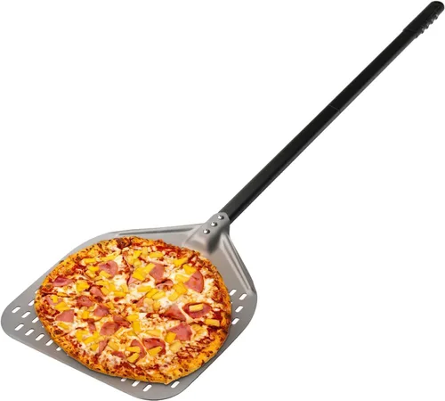 Miniatura 6 de G.a HOMEFAVOR Cáscara rectangular de aluminio para pizza de 12 x 15 pulgadas, 47 pulgadas, con mango largo de silicona, para horno de ladrillos