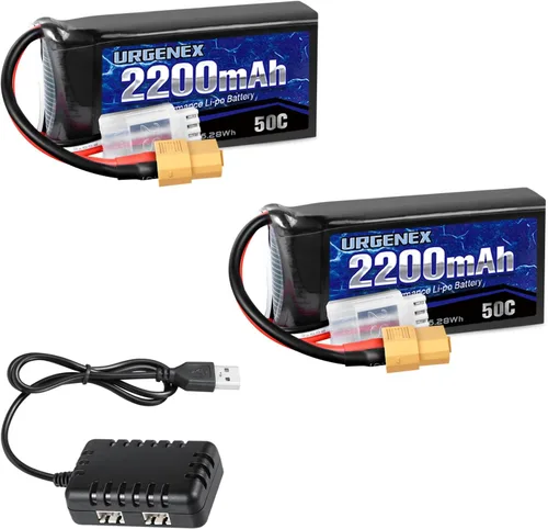 2S Lipo Batería 2200mAh 7.4V RC Batería con XT60 Plug 50C (Burst 80C) Alta tasa de descarga con cargador apto para coche RC Truggy Avión FPV Drone